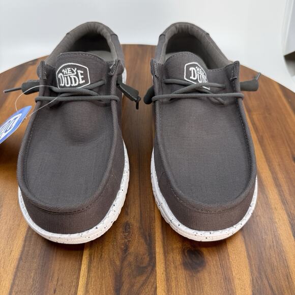 Hey Dude Mens Size 9 Wally Slub Dark Grey Shoes Loafers NEW - Picture 2 of 10
